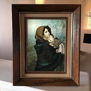 Vintage Feruzzi Madonna of the Streets Foil Glass Framed Catholic Wall Hanging
